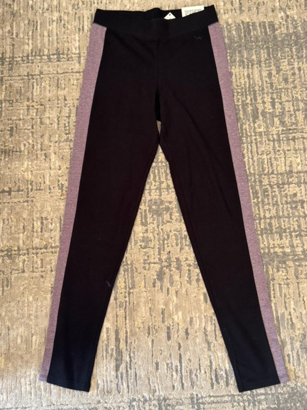PINK Victoria's Secret Black Leggings with Purple Side Panels